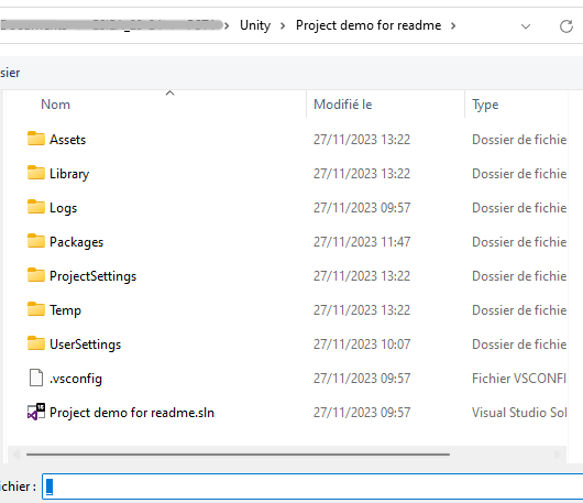 S&eacute;lection du projet dans l'explorateur de fichier