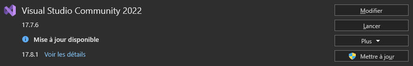 Version de VS Community avec le bouton modifier